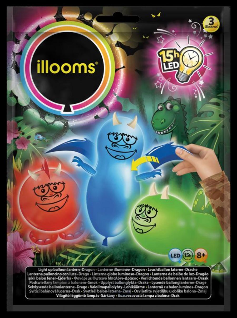 LOT DE 3 BALLONS LUMINEUX DINO