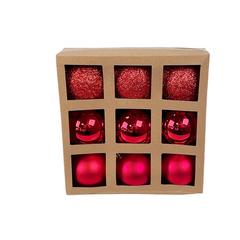 SET 9 BOULES ROUGE D6CM PLASTI