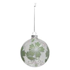 BOULE VERRE 90MM FLEUR VERT