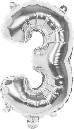 BALLON CHIFFRE 3 ARGENT 36CM